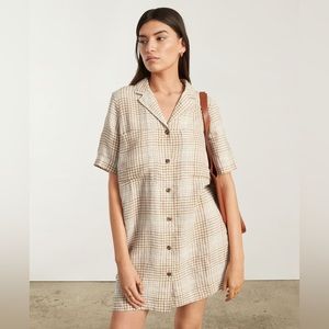 Everlane The Linen Workwear Dress Iced
Coffee Grid NWT